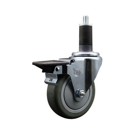 Service Caster 4'' Gray Poly Swivel 1-1/4'' Expanding Stem Caster with Brake SCC-EX20S414-PPUB-PLB-114